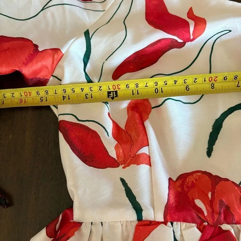 Anthropologie Hutch One-Shoulder Peplum Dress Size 0 Floral Red and White - Picture 12 of 13